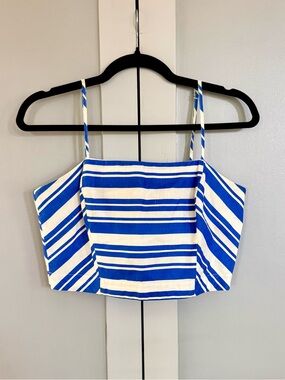 J.O.A. Blue and White Striped Cropped Tank